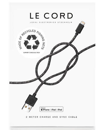 Black iPhone Lightning cable · 2 meter · Made of recycled fishing nets-0