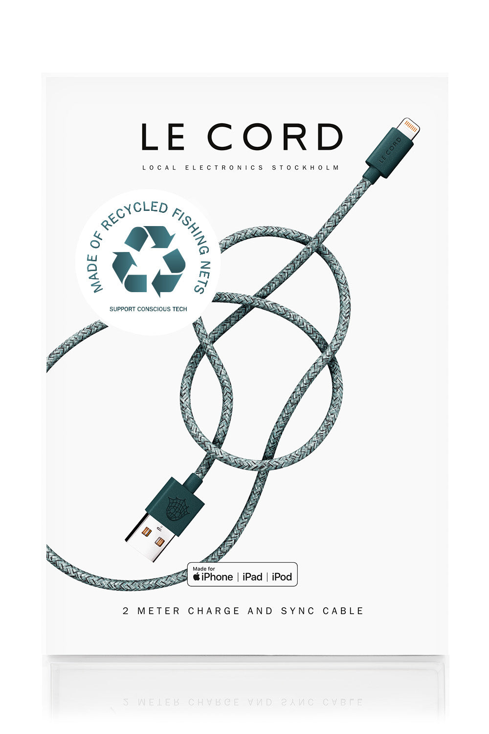 Green iPhone Lightning cable · 2 meter · Made of recycled fishing nets-0