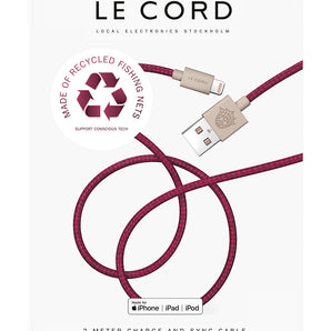 Plum iPhone Lightning cable · 2 meter · Made of recycled fishing nets-0