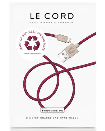 Plum iPhone Lightning cable · 2 meter · Made of recycled fishing nets-0